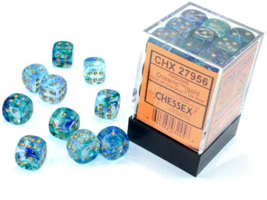 36 12mm Oceanic/gold Nebula D6 Dice Block - CHX27956