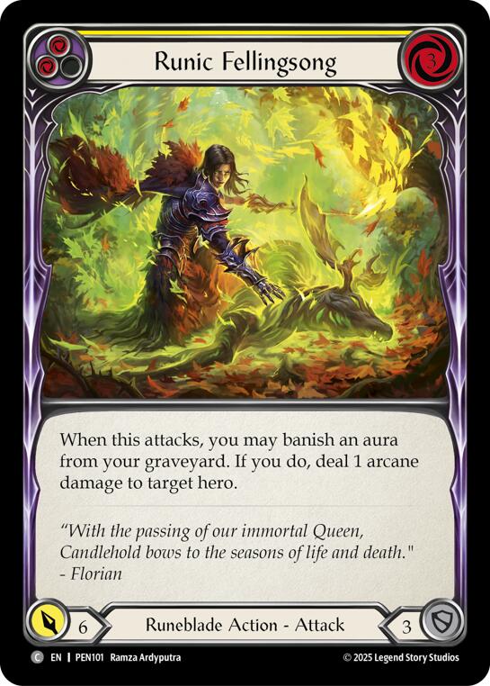 Runic Fellingsong (Yellow) (Rainbow Foil) [PEN101] (Compendium of Rathe)  Rainbow Foil