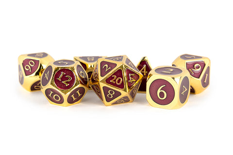 Metal Dice Set of 7 - Gold w/ Purple Enamel