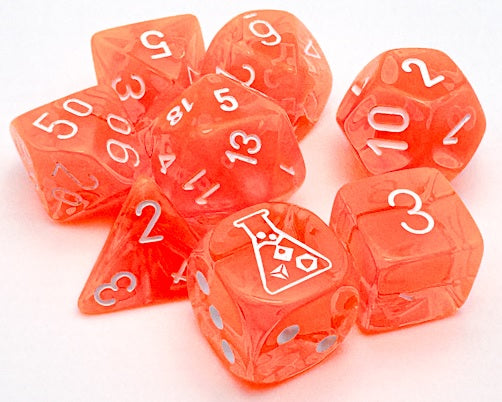 Lab Dice - Translucent Neon Orange/White 7 Dice set - CHX30060