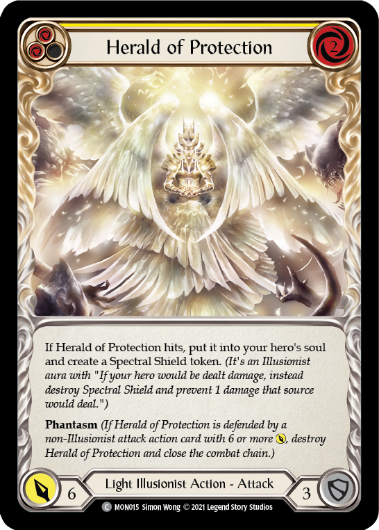 Herald of Protection (Yellow) (Rainbow Foil) [MON015-RF] 1st Edition Rainbow Foil