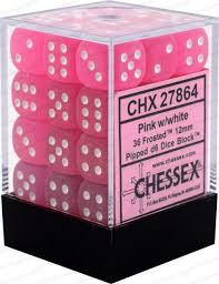 36 12mm Pink w/White Frosted D6 Dice - CHX27864