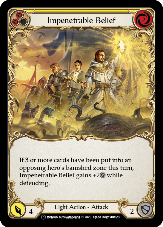 Impenetrable Belief (Yellow) (Rainbow Foil) [U-MON076-RF] Unlimited Rainbow Foil