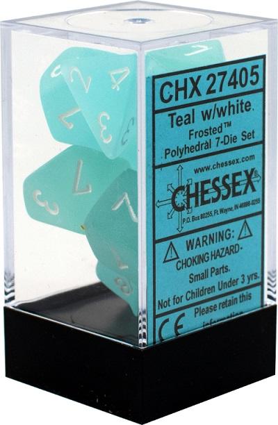 Frosted Teal/white Polyhedral 7-Dice Set CHX 27405