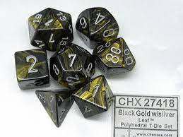 Leaf Black Gold/silver Polyhedral 7-Dice Set CHX 27418