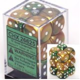 12 Gold-Green w/white Gemini 16mm D6 Dice Block - CHX26625