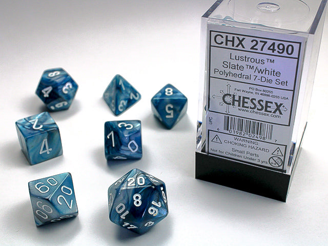 7 Lustrous Slate/white Polyhedral Dice Set - CHX27490